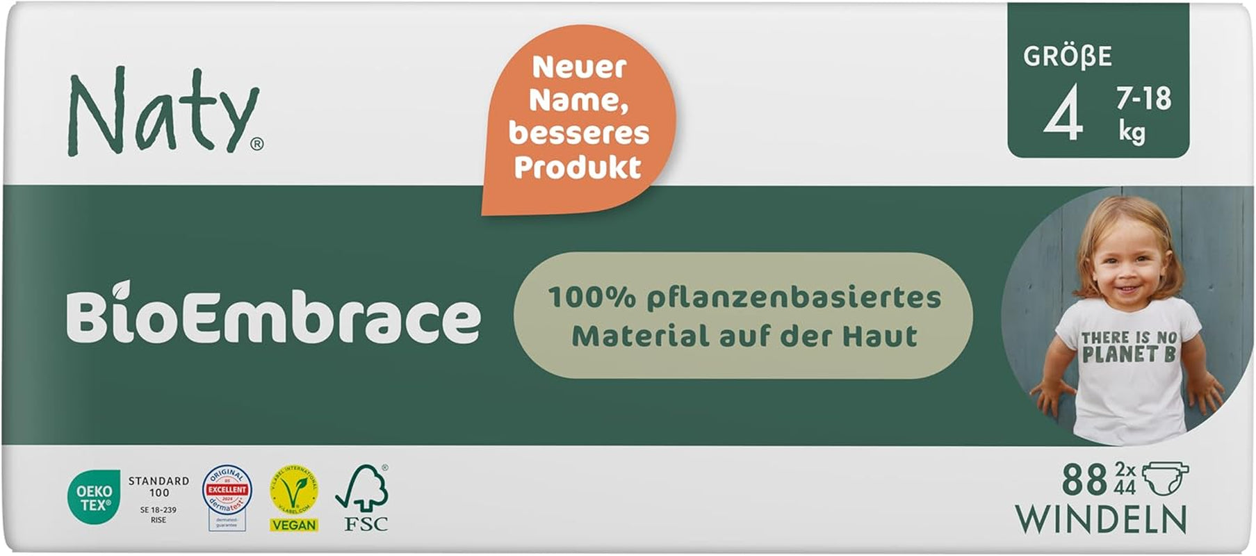 Couches pour bébé Naty BioEmbrace, taille 5 (11 à 25 kg) | Matières 100% végétales, douces pour la peau | Douceur respirante, testée dermatologiquement, excellente absorption | 80 pièces.