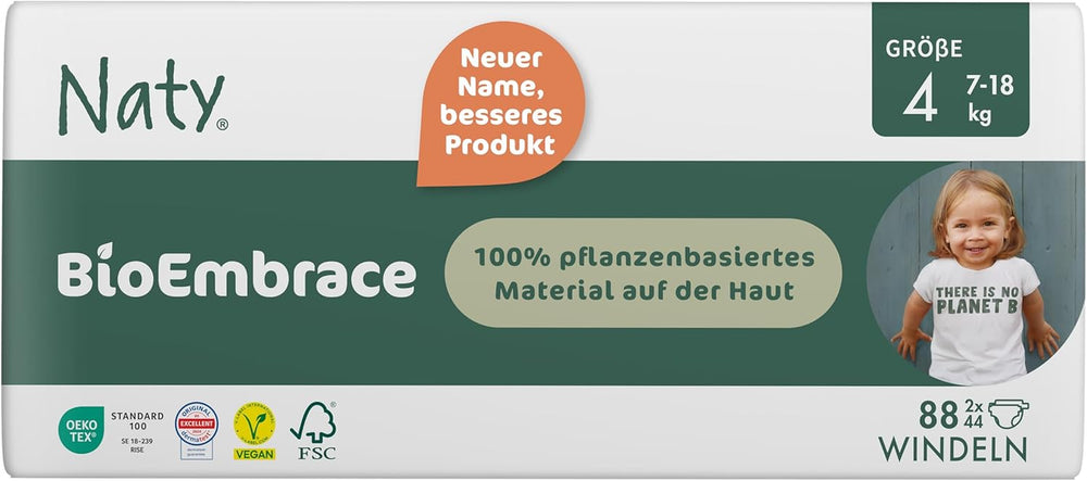 Couches pour bébé Naty BioEmbrace, taille 5 (11 à 25 kg) | Matières 100% végétales, douces pour la peau | Douceur respirante, testée dermatologiquement, excellente absorption | 80 pièces.