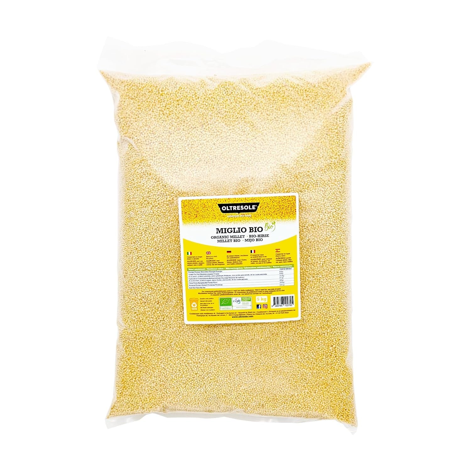 Millet biologique 1 kg, grains biologiques riches en fibres et minéraux, grains de millet jaune pour la consommation, emballage idéal pour la famille