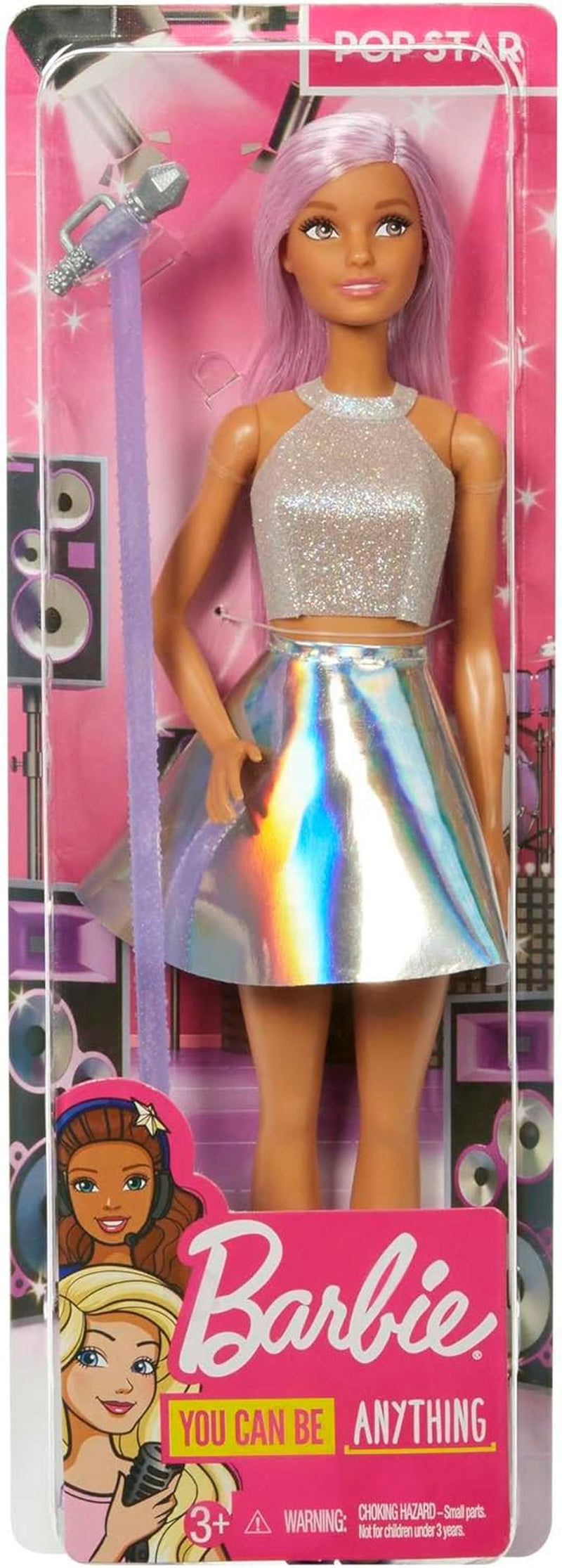 Păpușa Barbie Pop Star îmbrăcată într-o fustă strălucitoare, cu microfon și păr roz, cadou pentru copii de la 3 la 7 ani, JCW42, Dazzling Papusi Naty Shop