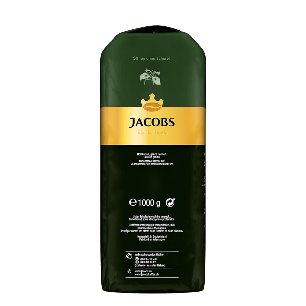 Café en grains Jacobs Café Espresso 1kg - Grains Arabica et Robusta forts, épicés, force 8/10, idéaux pour l'espresso (paquet de 4)