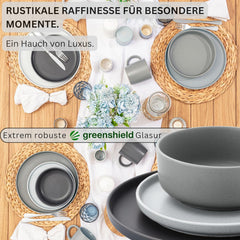 SÄNGER Leeds | Service de table en grès 12 pièces, service d'assiettes pour 4 personnes (4 assiettes plates, 4 assiettes à dessert, 4 bols), vaisselle colorée résistante aux rayures | LA COLLECTION VALEUR