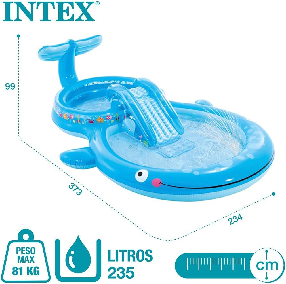 Intex 57176NP - Centre de jeu gonflable Baleine, vinyle, bleu, 373x234x99 cm