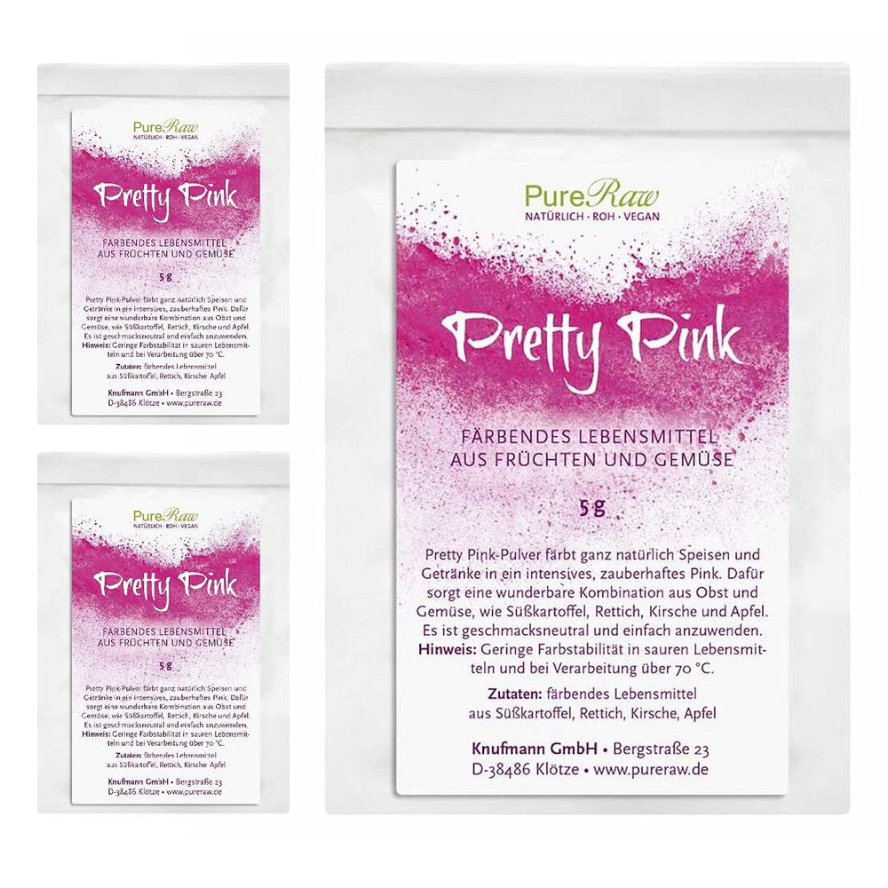 Pretty Pink Natürliche Lebensmittelfarbe Pulver Rosa (Roh Vegan) Pastell Rose Bis Intensiv Rosa-Rot - Essbare Farbe Für Lebensmittel Aus Früchten Und Gemüse - Natural Food Coloring | Pureraw 5G Naty Shop 5 G (3Er Pack) Pink