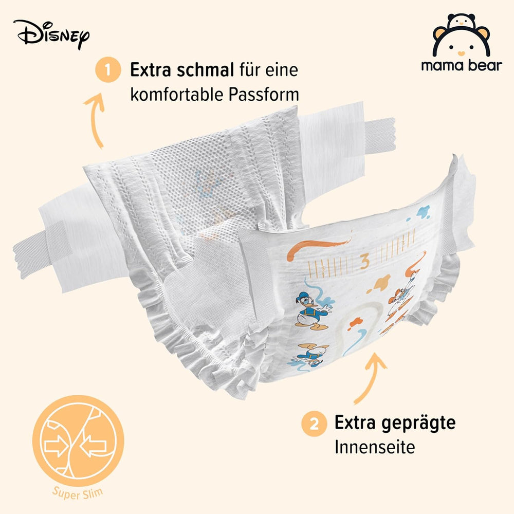 Marque Amazon : Mama Bear Disney Couches Ultra Dry, taille 3 (4-9 kg) – Boîte mensuelle, blanche, 172 unités (2 paquets de 86)