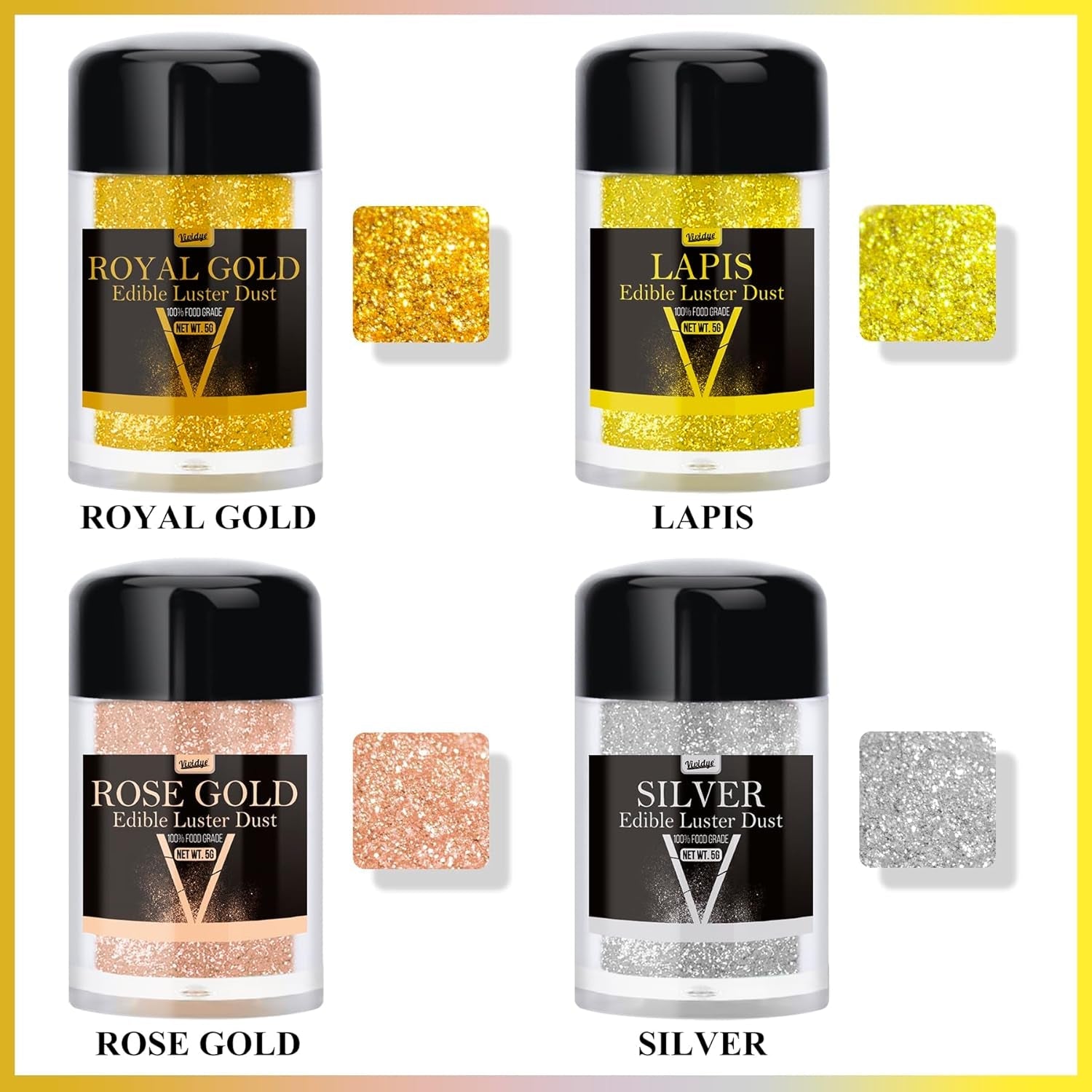 Paillettes comestibles - Poudre de paillettes comestibles 4 couleurs, poudre de paillettes pour boissons, aliments, gâteaux - Poudre colorante alimentaire métallique comestible pour cocktails, vin - 5G / bouteille