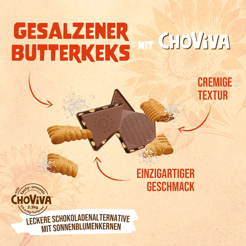 Biscuits au Beurre Salé et ChoViva, barre de 80g, à base de chocolat alternatif aux graines de tournesol
