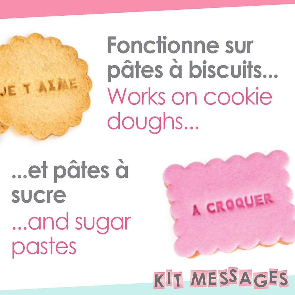 ScrapCooking 3700392420413 Ensemble de tampons à biscuits chiffres et lettres – pour fondant, biscuits, pâtisserie – matrices décorées sur mesure, plastique, rose