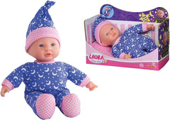 Simba 105010010 - Laura Kleiner Stern, Weichkörperpuppe in süßem Strampler und Mütze mit leuchtenden Monden und Sternen, 20cm, Glow in The Dark, Babypuppe ab 12 Monaten