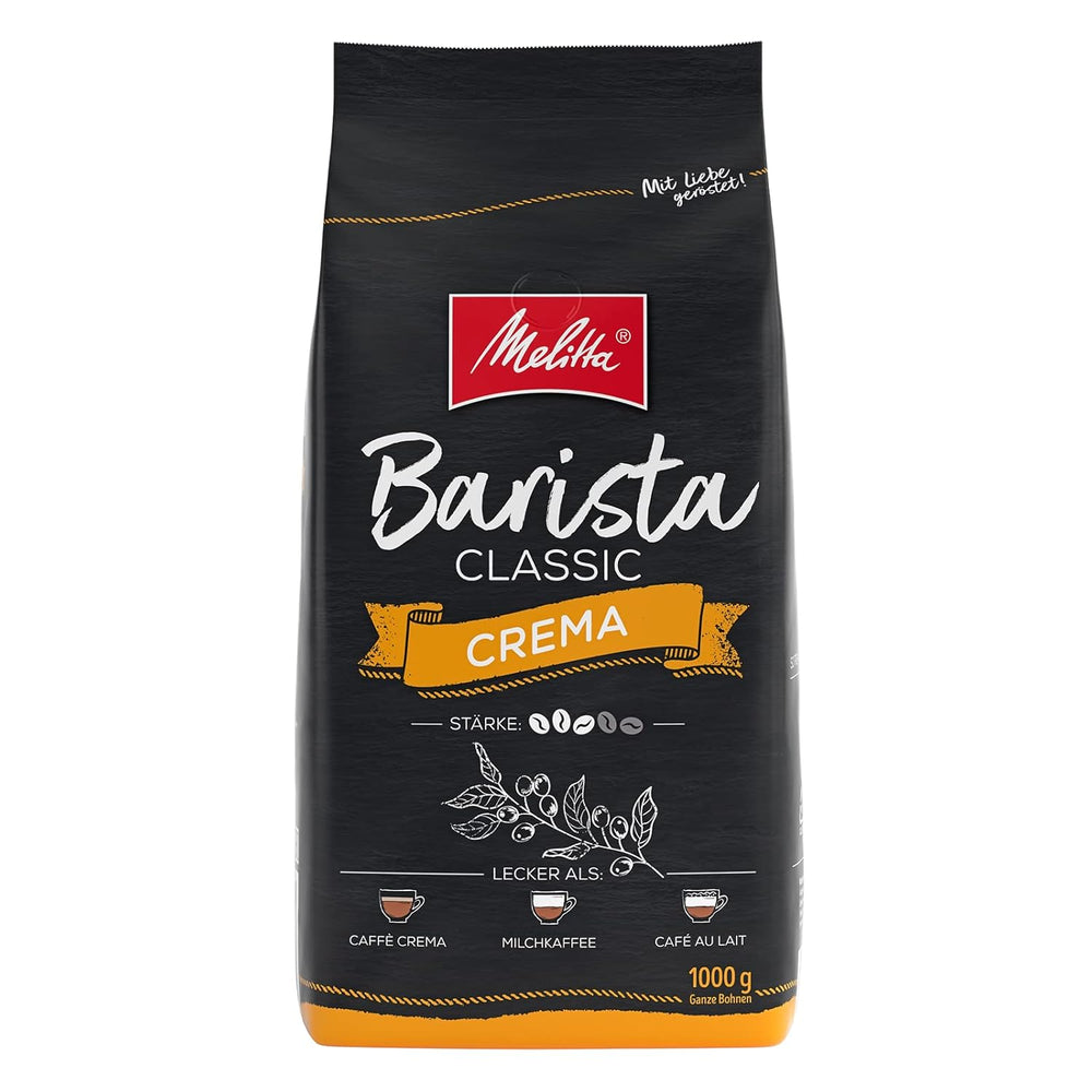 Melitta Barista Classic Crema & Barista Classic Espresso, Cafés entiers 1kg, ungemahlen, Kaffeebohnen für Kaffee-Vollutomat, kräftige Röstung, Stärke 5