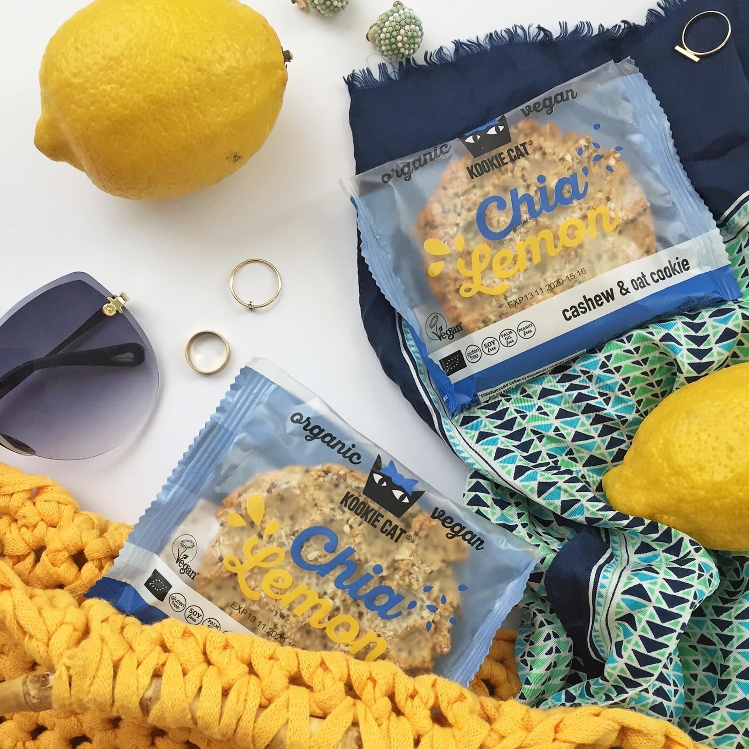 Chia et Citron - Biscuits végétaliens emballés individuellement, sans gluten, sans soja, biologiques, noix de cajou et avoine - 12 x 50 g Multipack