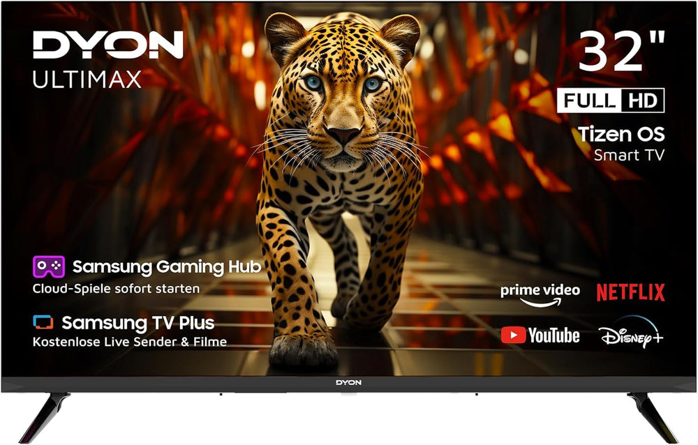 DYON ULTIMAX 32H-TI-W - Televizor inteligent HD de 32 inch (80 cm) cu sistem de operare Samsung Tizen, tuner triplu (DVB-C/-S2/-T2), Samsung Smart Hub, Prime Video, Netflix, Disney+ [2025]