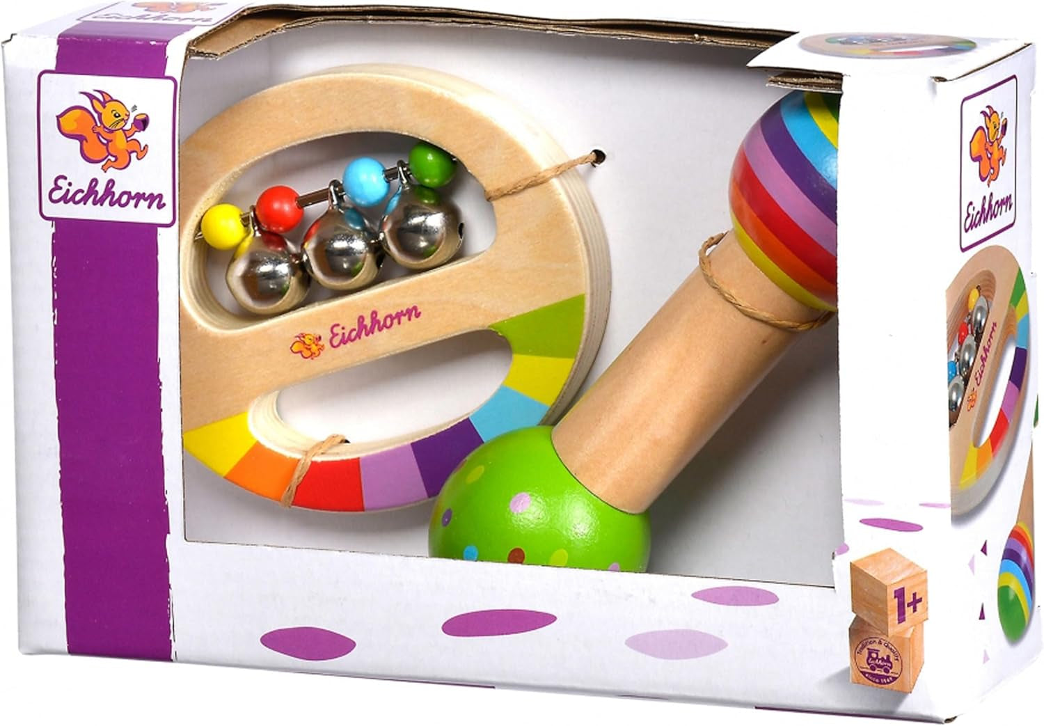Eichhorn - ensemble musical 2 pièces, comprend un jouet avec des cloches et un bâton sonore, des instruments de musique en bois colorés, à partir de 1 an Jouets pour bébés Naty Shop