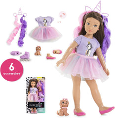 Corolle 9000600030 - Girls Luna Einhorn Set, Ankleidepuppe im Sommeroutfit mit Hund, mit Haarband, Ohrringe et extra Gummistiefel, 28cm Spielpuppe mit Vanilleduft, à partir de 4 ans
