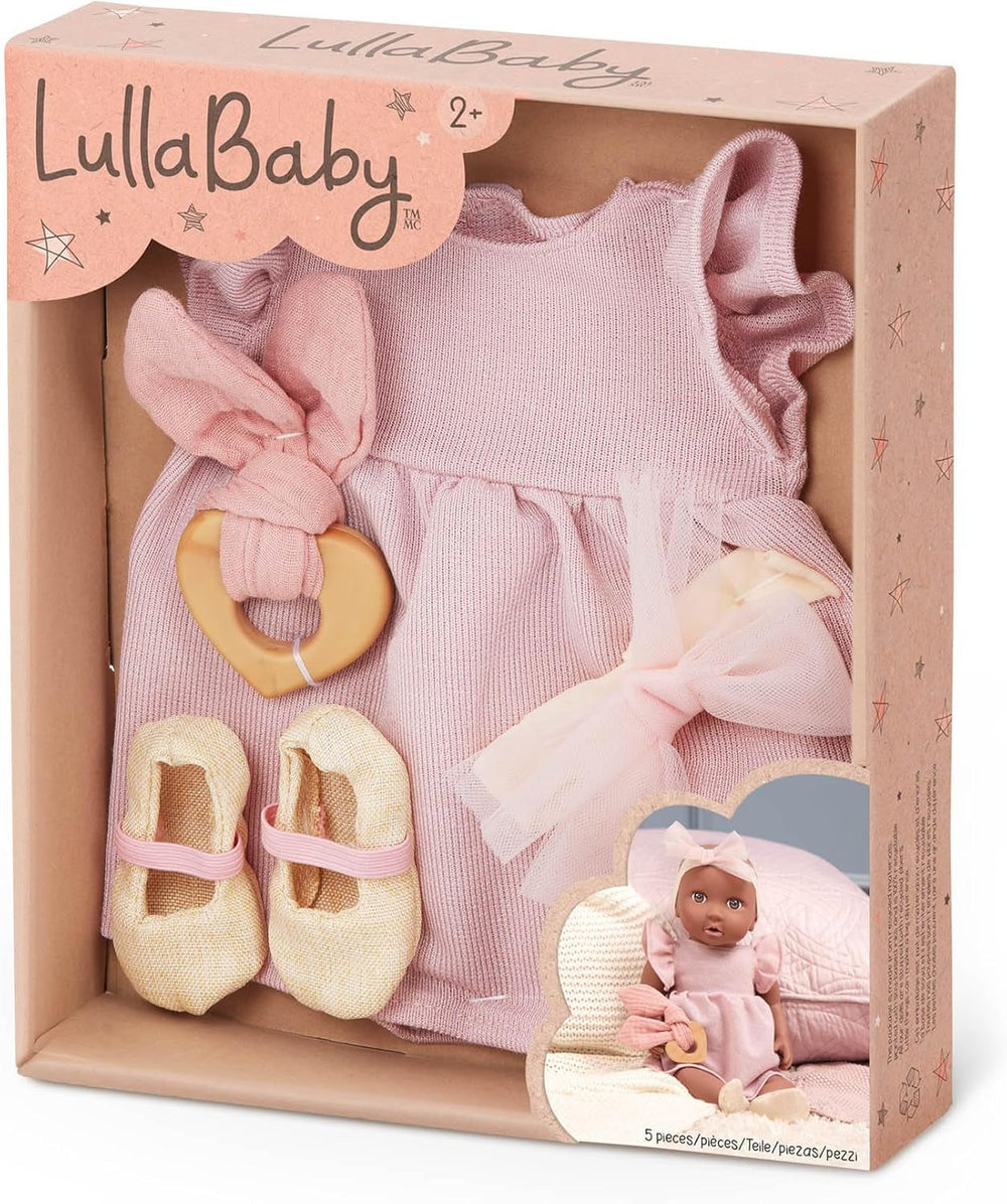 LullaBaby - Baby Puppe Dress Outfit - Kleidungsset - Rosa Kleid, Stirnband, Schnuller und Schuhe - 36 cm Baby-Puppen-Kleidung - Fantasievolles Spiel - Spielzeug für Kinder ab 2 Jahren