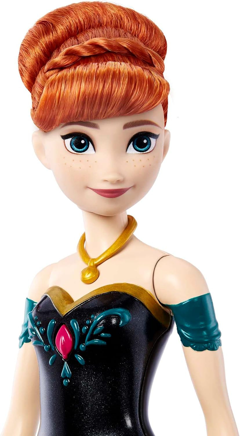 Mattel Disney Frozen Singing Anna Doll – Extrait de chanson de 30 secondes, tenue de château classique, jupe douce amovible, cheveux coiffables, pour enfants à partir de 3 ans, version allemande, HMG41
