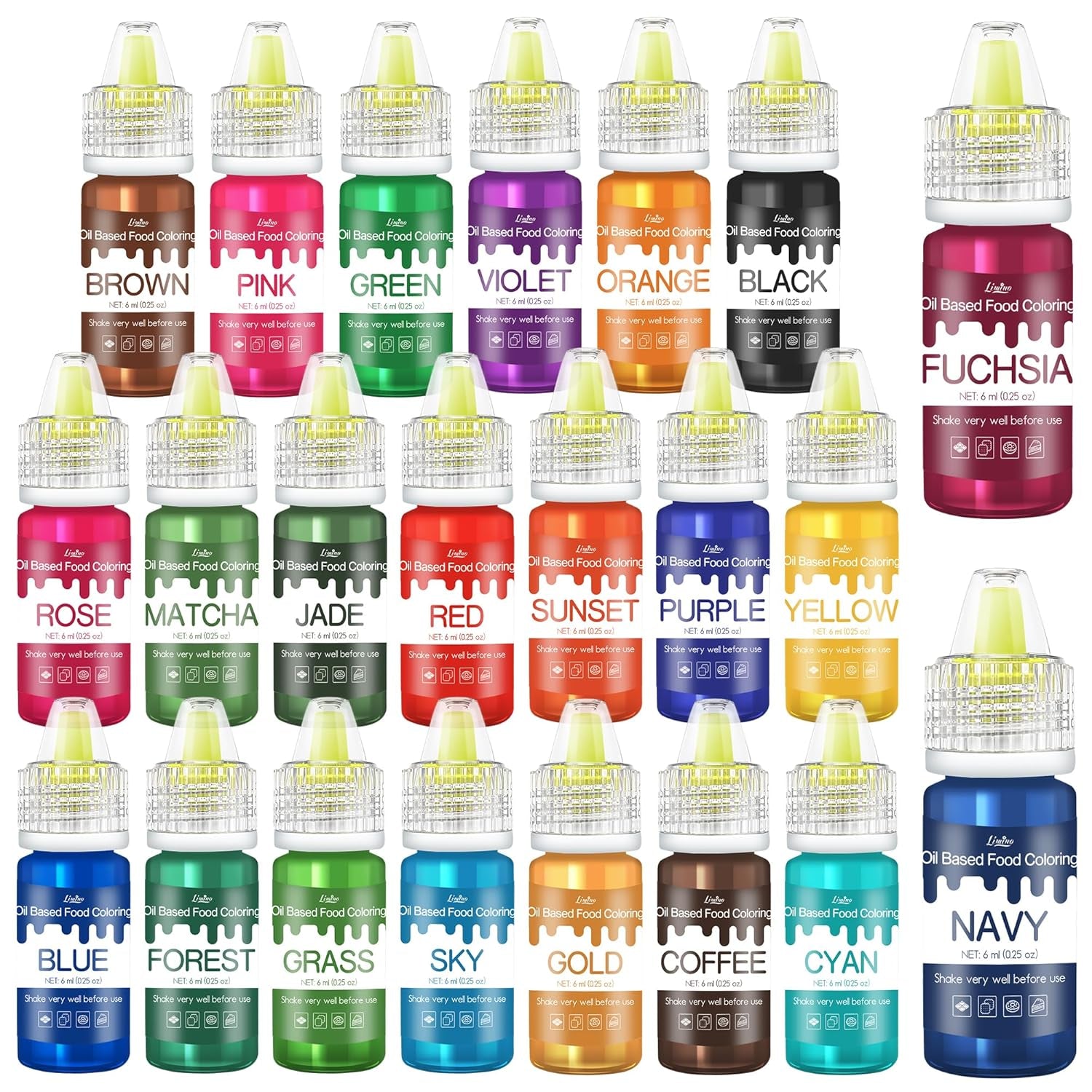 Fettlösliche Lebensmittelfarbe - 10 Farben ölbasis lebensmittelfarben for Schokolade, Süssigkeit, Kuchen, Backen, Macaron - Konzentrierte Food Coloring For Tortendeko, Buttercream, Fondant - Je 10Ml Naty Shop 6 Ml (22Er Pack)