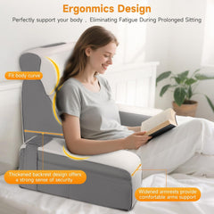 Pernă mare de citit cu suport pentru gât și cotiere detașabile, pernă pentru spate pentru pat, pernă ergonomică pentru spătar cu braț, buzunar și husă lavabilă pentru citit și vizionat la televizor.