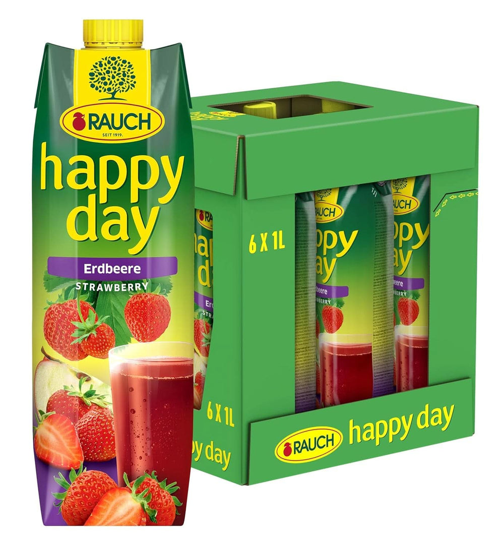 Rauch Happy Day Fraise | Saveur intense de fraise | Affiné aux pommes et au citron | 6X 1 litre, Tetra Prisma Boissons sans alcool Naty Shop