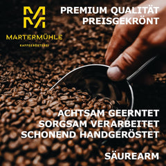 Martermühle Peru Bio Kaffeebohnen 1kg mittelkräftig I Arabica I Arôme : Chocolat au lait, Notes florales, Noix I Ganze Bio Kaffee-Bohnen schonend geröstet, säurearm