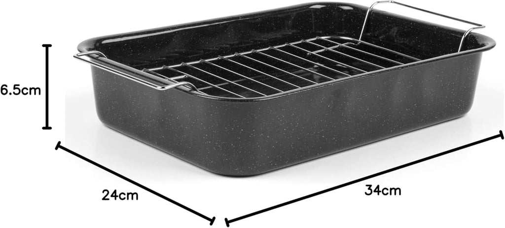 Russell Hobbs CW9161 Romano 34Cm Emaille Bräter - Mit Gitter, Rechteckige Auflaufform Mit Rost, Spülmaschinenfest Ofenform, Grill Auflaufform, Bratform Für Backofen Ofenbeständig Bis 230 Grad Matrite si tavi pentru copt Naty Shop