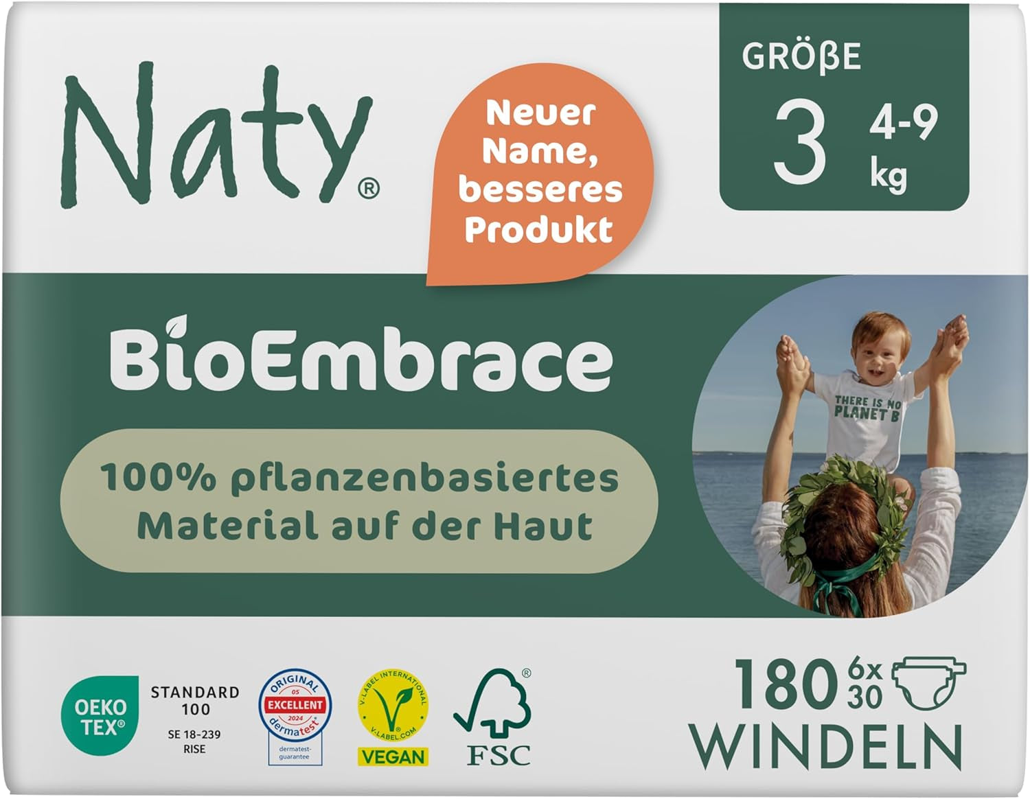 Couches pour bébé Naty BioEmbrace, taille 5 (11 à 25 kg) | Matières 100% végétales, douces pour la peau | Douceur respirante, testée dermatologiquement, excellente absorption | 80 pièces.