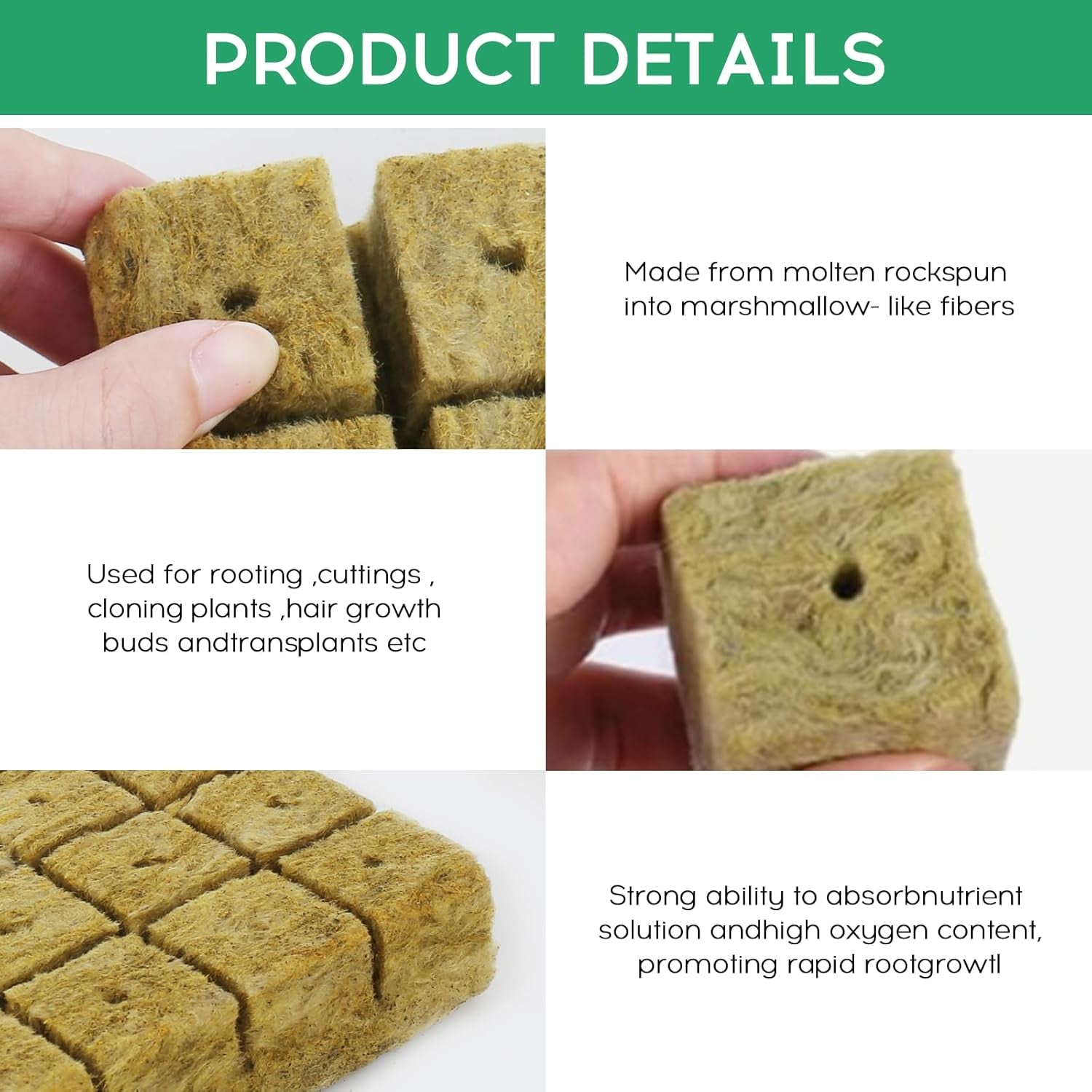 28 cubes de laine de roche, ensemble de laine de roche, tapis de culture en laine de roche, tapis de culture hydroponique sans sol, cube de laine de roche, cubes de laine de roche pour boutures, clonage, propagation 4*4*4 cm