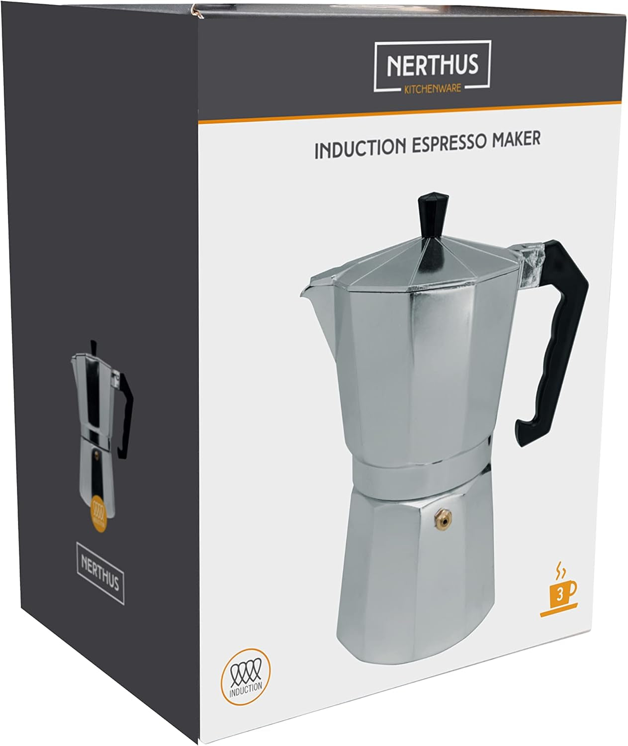 NERTHUS FIH 833 Machine à expresso à induction pour 3 tasses, Machine à expresso italienne classique