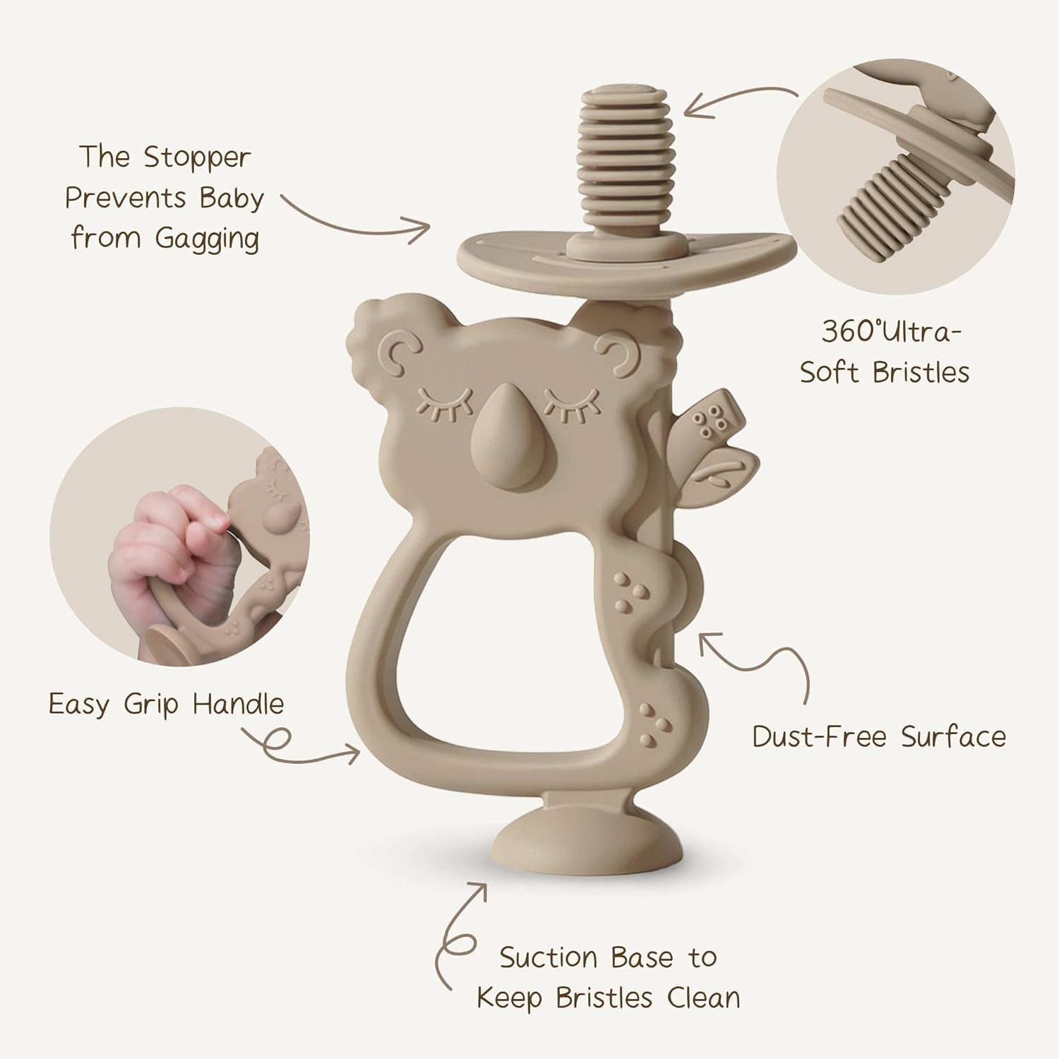Moonkie Jouet de dentition en silicone sans BPA, brosse à dents pour bébé avec ventouse et rotation à 360°, idéale pour les bébés de 6 à 12 mois