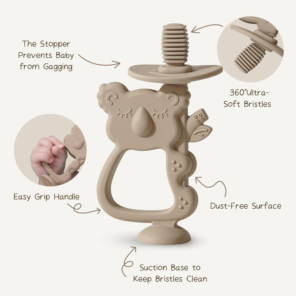 Moonkie Jouet de dentition en silicone sans BPA, brosse à dents pour bébé avec ventouse et rotation à 360°, idéale pour les bébés de 6 à 12 mois