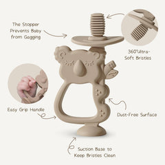 Moonkie Jouet de dentition en silicone sans BPA, brosse à dents pour bébé avec ventouse et rotation à 360°, idéale pour les bébés de 6 à 12 mois