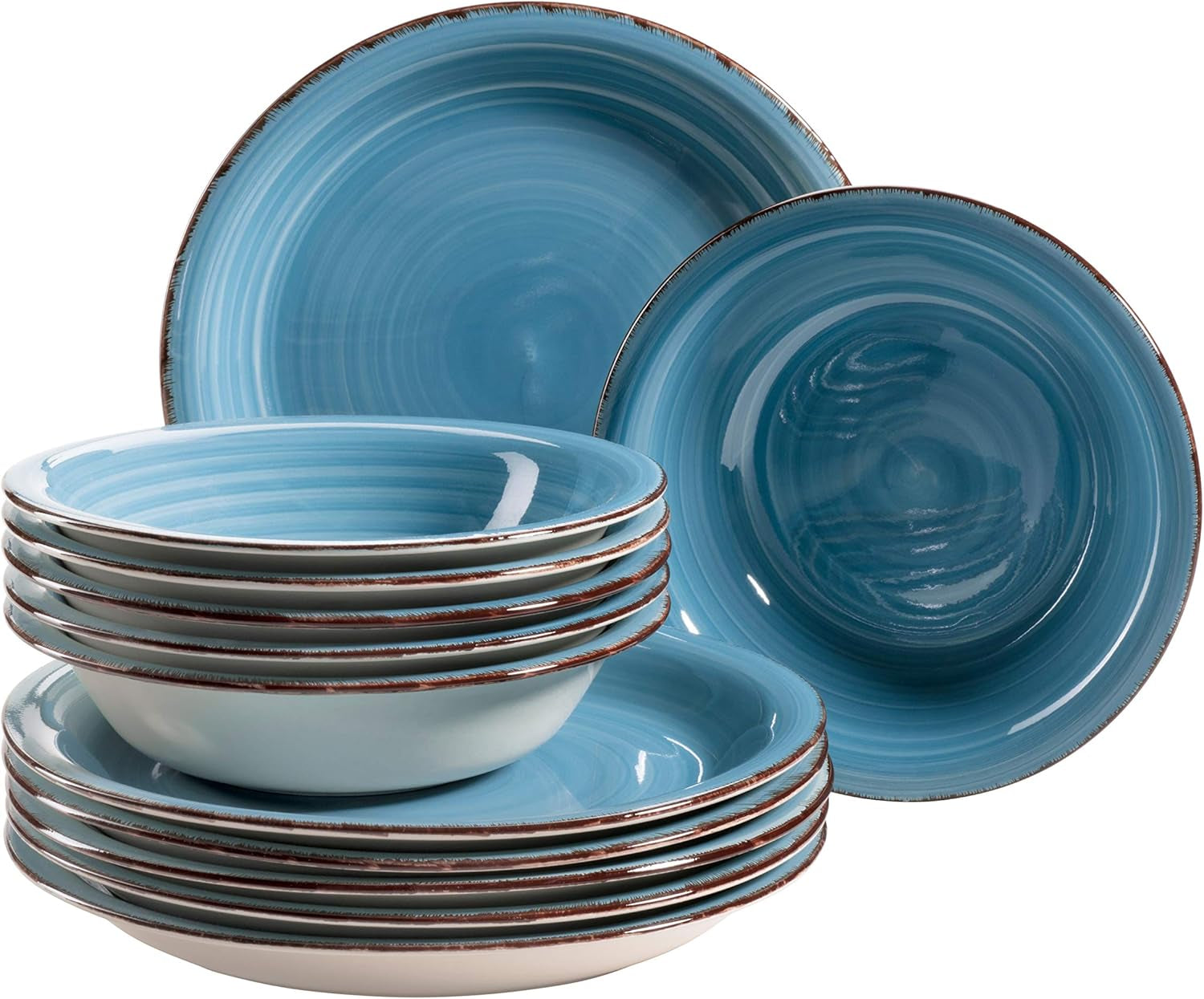 MÄSER 931602 Bel Tempo II Teller-Set Für 6 Personen Im Modernen Vintage Look, 12-Teiliges Tafelservice, Handbemalt, Dunkelblau, Steingut, Blau Seturi vesela masa Naty Shop Default Title