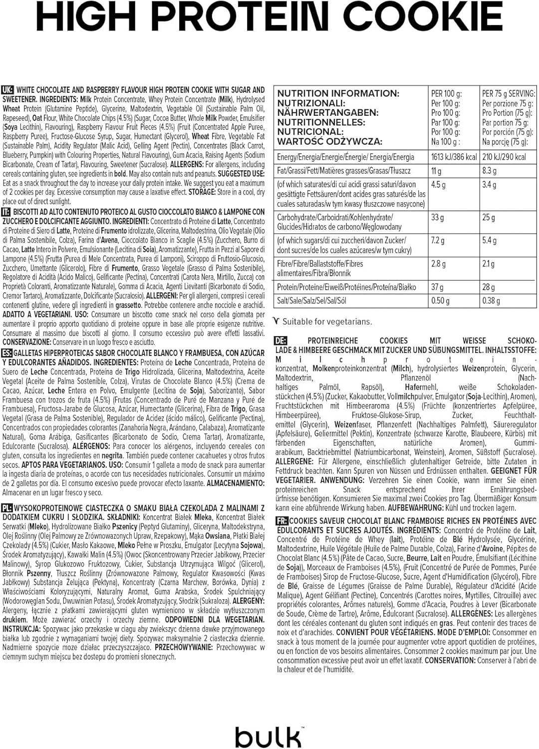 Biscuits protéinés en vrac, biscuits au chocolat blanc et à la framboise, 12 unités, l'emballage peut varier