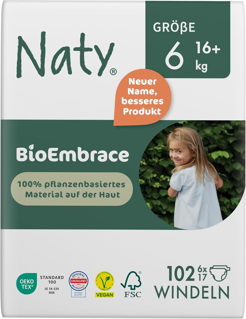 Couches pour bébé Naty BioEmbrace, taille 5 (11 à 25 kg) | Matières 100% végétales, douces pour la peau | Douceur respirante, testée dermatologiquement, excellente absorption | 80 pièces.