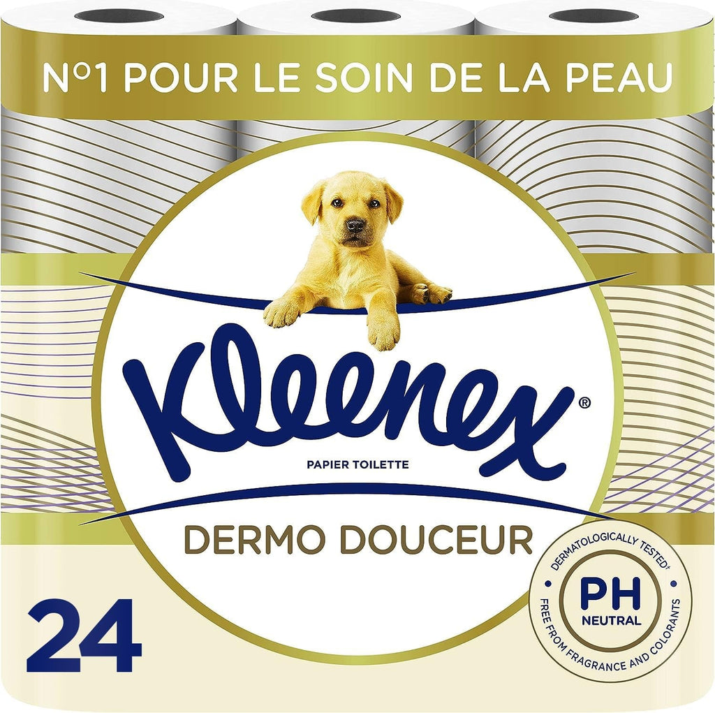 KLEENEX Dermo Douceur 4230420 Hârtie igienică, 24 role (4 X 6 role) alb, 24 Unité (Lot De 6)