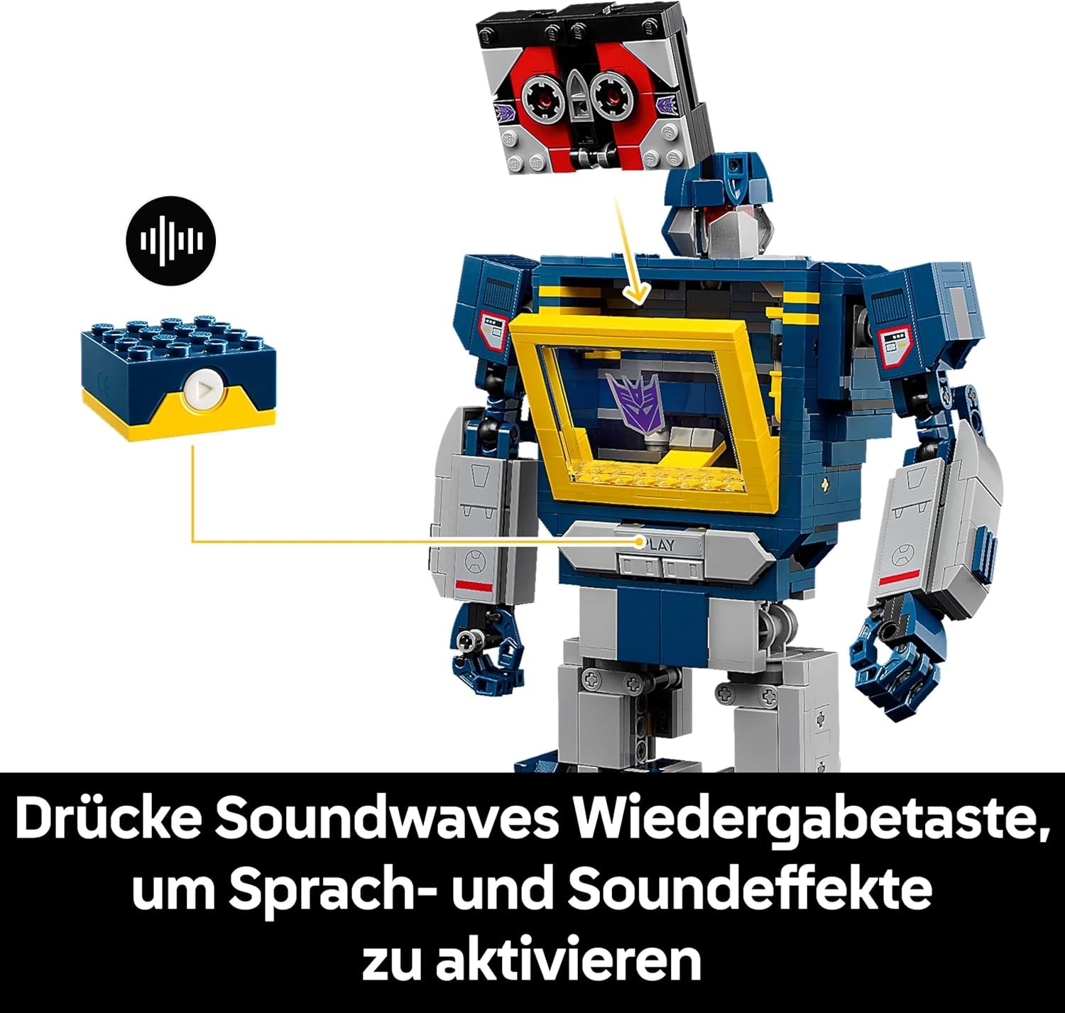 LEGO Icons Transformers : Soundwave Set pour enfants - Modellbau mit verwandelbaren Figuren inkl. Laserbeak & Ravage sovie einem Soundstein - Objet de collection et cadeau pour les fans - 10358