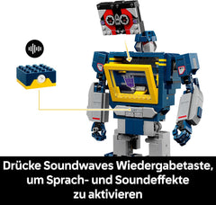 LEGO Icons Transformers : Soundwave Set pour enfants - Modellbau mit verwandelbaren Figuren inkl. Laserbeak & Ravage sovie einem Soundstein - Objet de collection et cadeau pour les fans - 10358