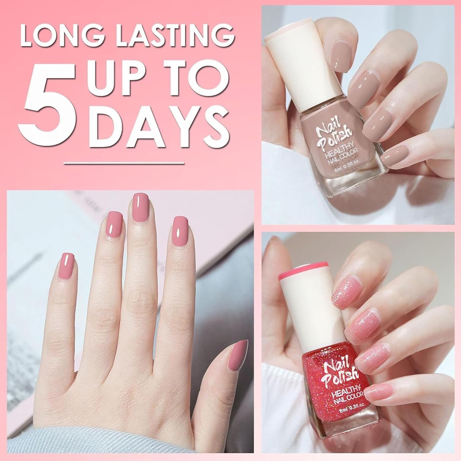 Ensemble de 6 vernis à ongles – Vernis à ongles rouge vif longue durée à séchage rapide – Vernis à ongles non toxique à base d'eau pour salons de bricolage, cadeau de manucure (couleur A)