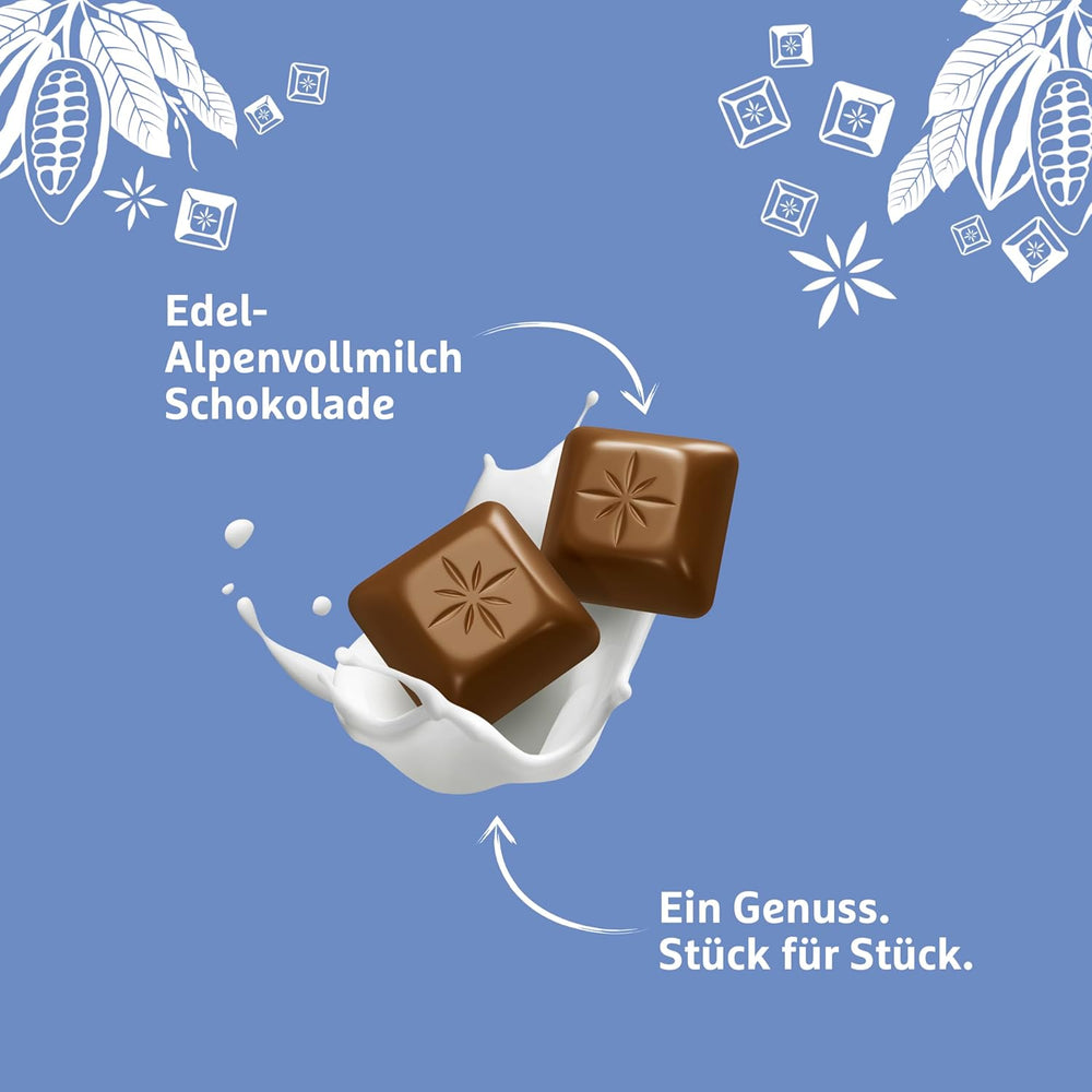 Tablette de chocolat au lait Schogetten Premium Alpine, 100 g, en portions individuelles. Un délice. Pièce par pièce.