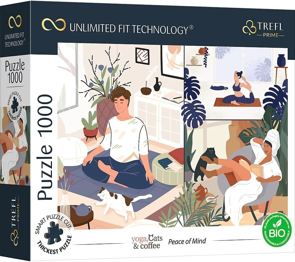 Trefl 26196 1500 elemente, carton cel mai gros, organic, ECO, Italia, apus de soare, divertisment pentru adulți și copii de la 12 ani, Uft-Puzzle Romantic Sunset: Vernazza, Liguria, Italia Puzzle Naty Shop Puzzle Yoga, Pisici Cafea: Pacea minții 1000