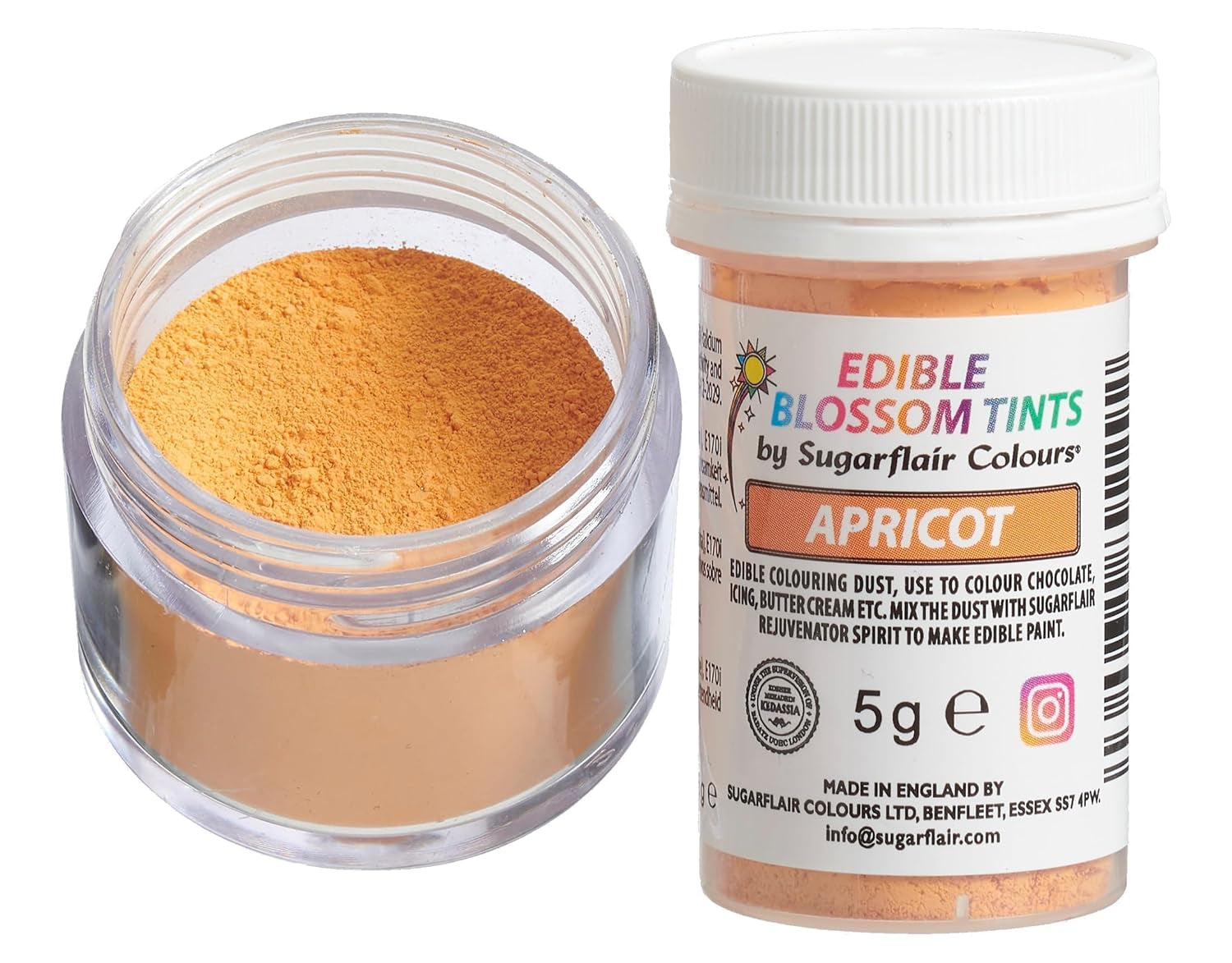 Sugarflair Blossom Tint Dust Abricot Colorant alimentaire en poudre – Colorant alimentaire en poudre pour décoration de gâteaux, pâte à sucre, fondant, glaçage, chocolat, crème au beurre, macarons et plus encore – 5 g