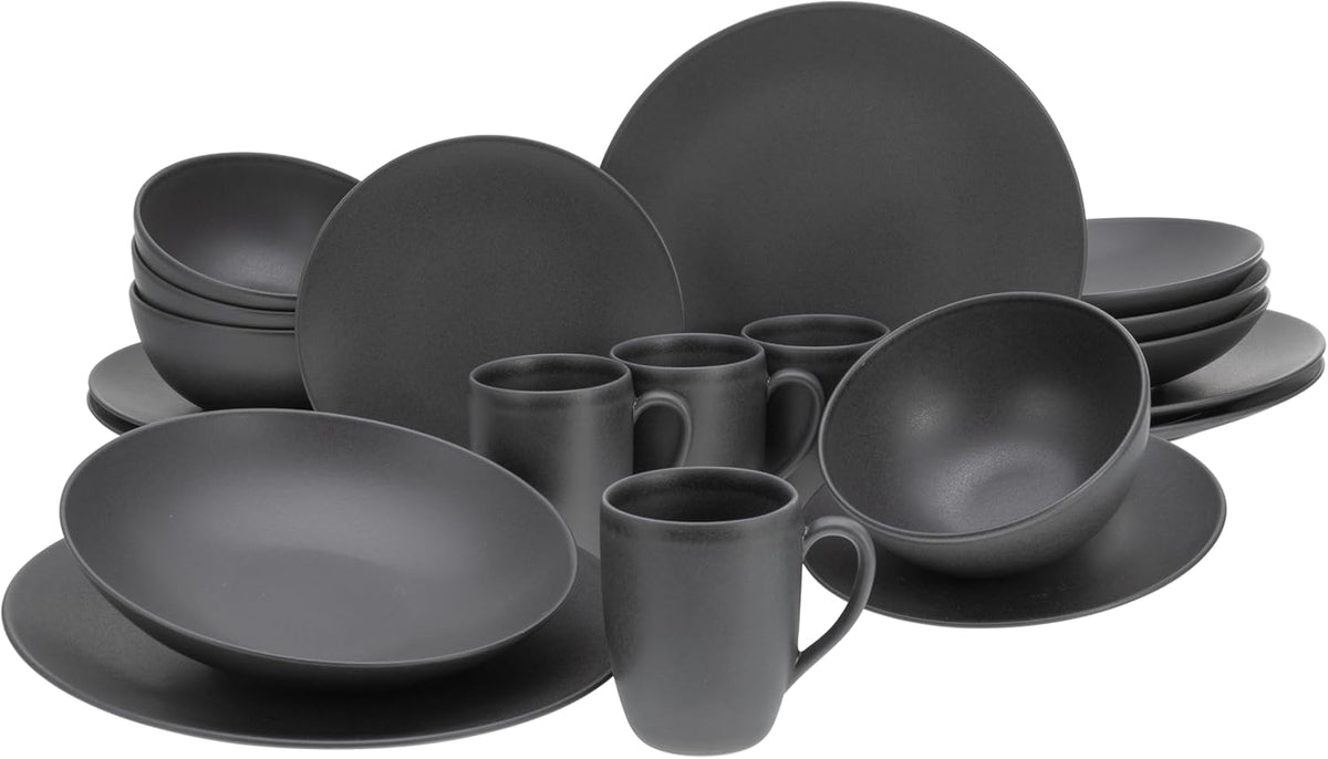Creatable, 23146, Série SOFT TOUCH BLACK, Service de table 20 pièces, Service combiné en porcelaine, Passe au lave-vaisselle et au micro-ondes, Fabriqué au Portugal