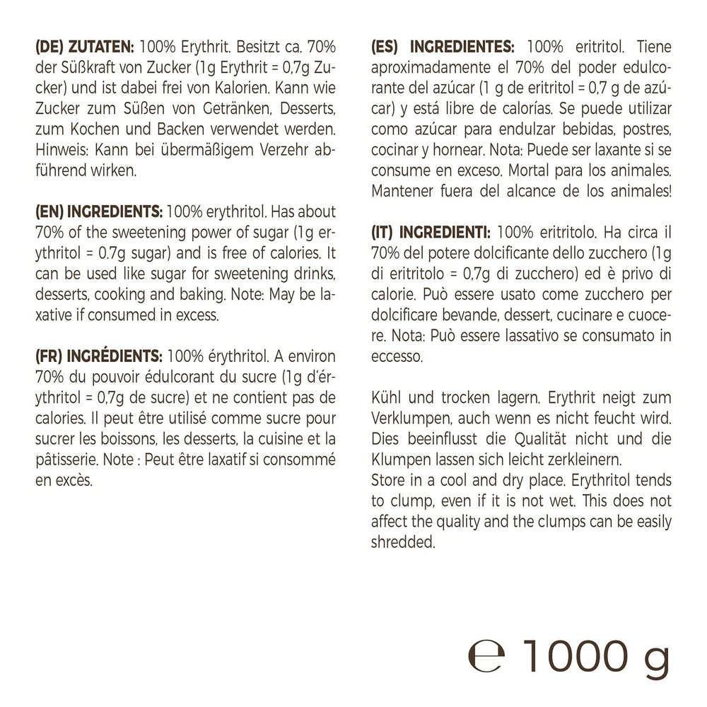 Greatvita Erythrit 1000 G | Kalorienfreies Süßungsmittel & Zucker-Alternative | Zahnfreundlich, Gut Löslich & Glutenfrei | Ideal Für Getränke, Desserts & Backen Indulcitori Naty Shop