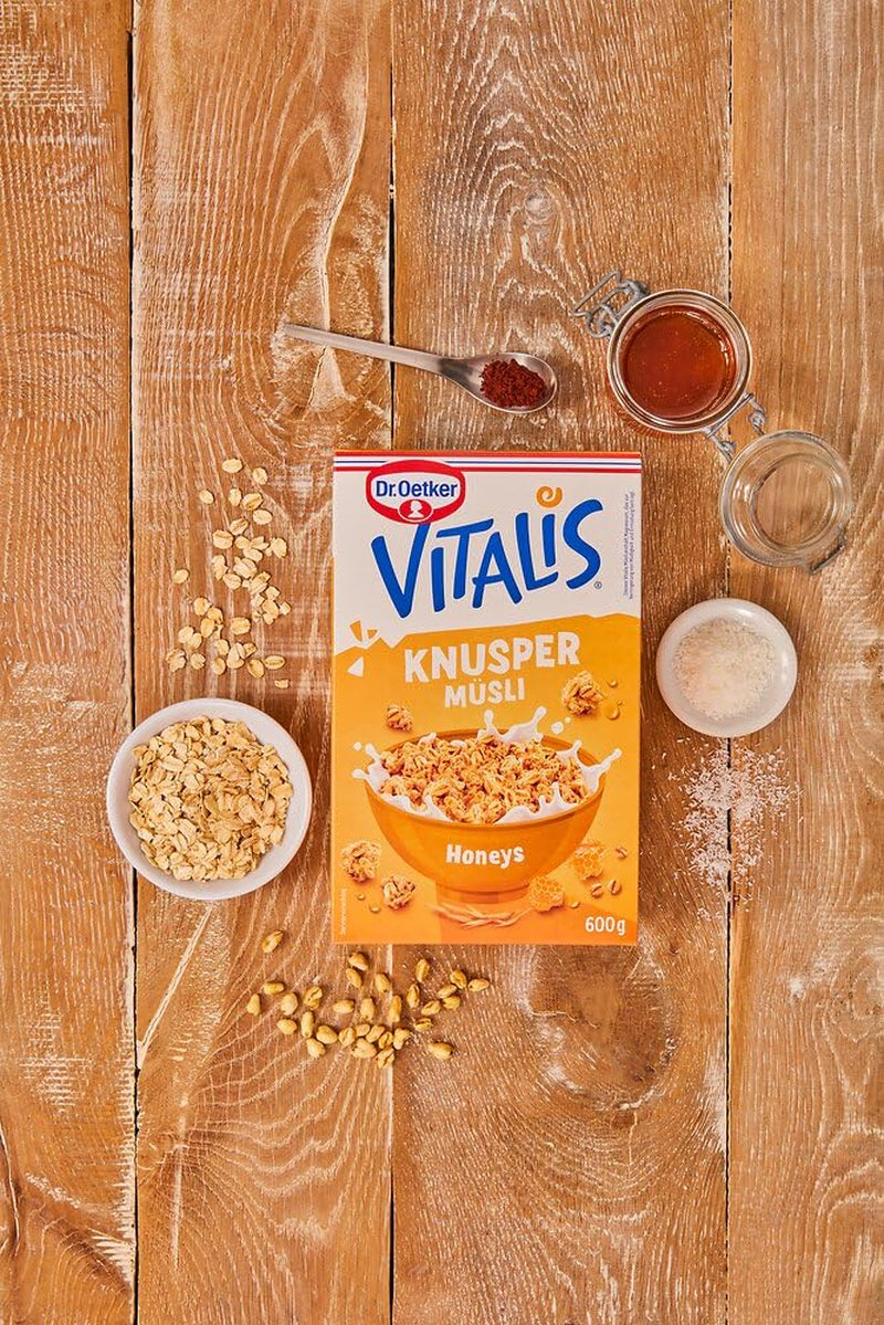 Dr. Oetker Vitalis Crunchy Honeys : Muesli croquant au miel pour le petit-déjeuner et les collations, paquet de 5 (5 x 600 g)