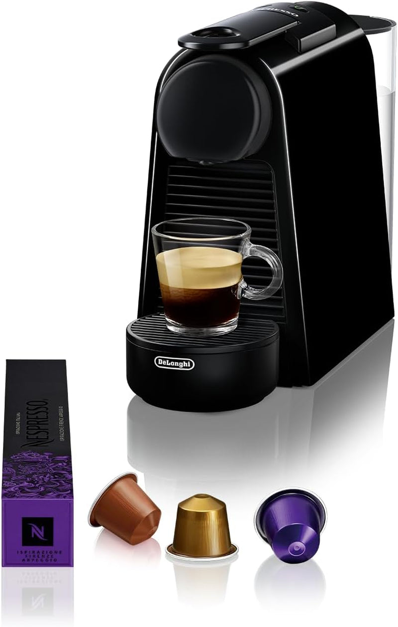 Machine à expresso avec capsules Nespresso De'Longhi Essenza Mini, noir | Pression de la pompe 19 bars | Réservoir d'eau 0,6 l | Pour expresso et poumon | Petite machine à expresso – De bons moments café | EN85.B