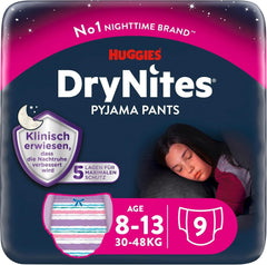 Couches de nuit Huggies Drynites, Pour filles 8-13 ans (30-48 kg), Très absorbantes, 9 pcs Mère et Enfant Naty Shop
