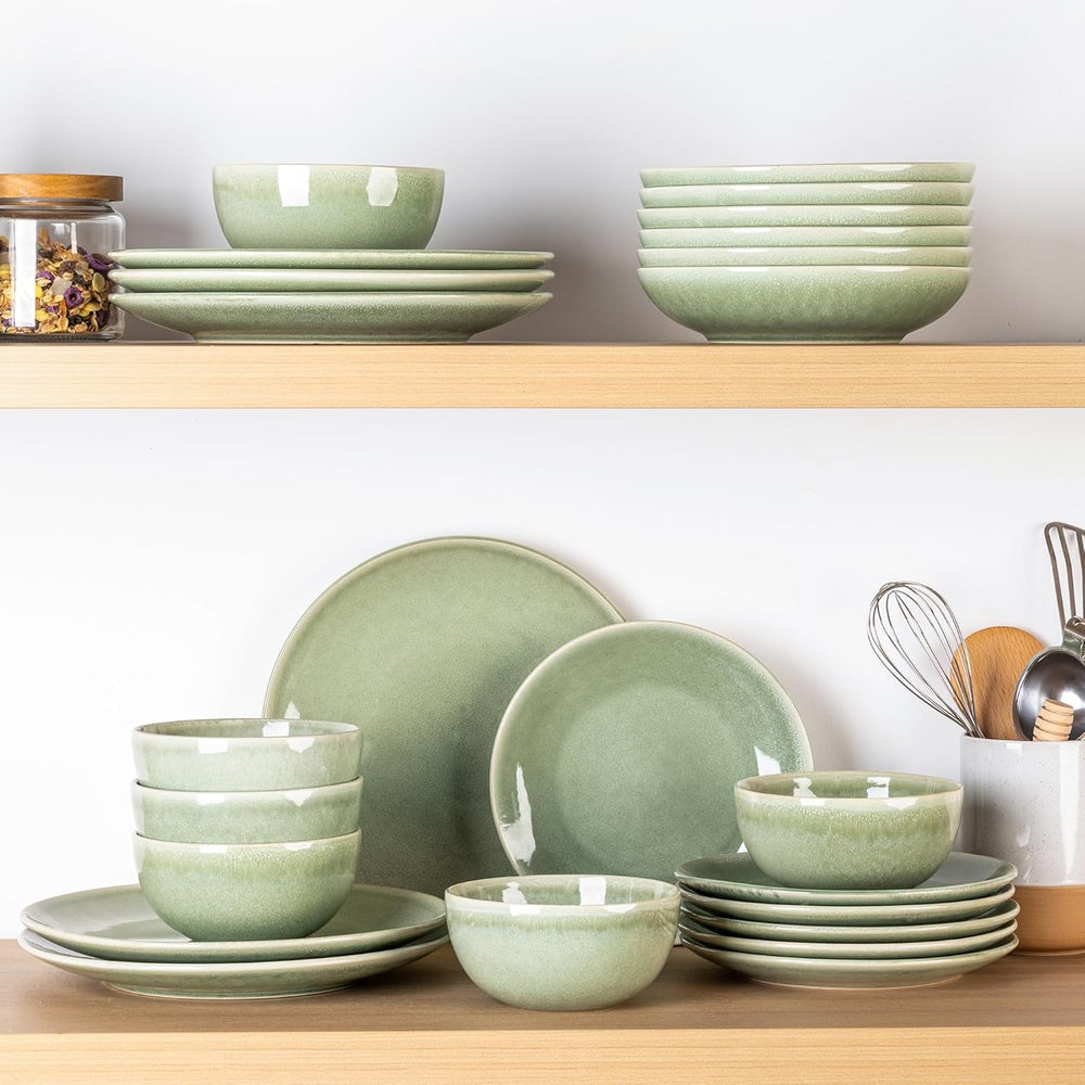 GBHOME Service de table en céramique pour 6 personnes, 24 assiettes et bols peints à la main, grès résistant aux rayures, passe au lave-vaisselle et au micro-ondes