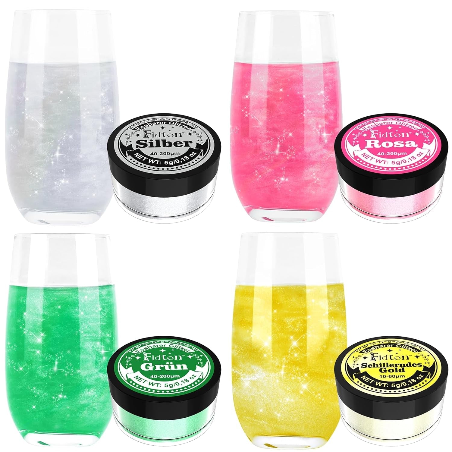 Paillettes comestibles pour boissons – Fidton 2 couleurs en poudre colorant alimentaire, paillettes comestibles pour gâteaux, fondant doré, beignet, paillettes comestibles pour boissons, cocktails, or et argent comestibles – 5 g