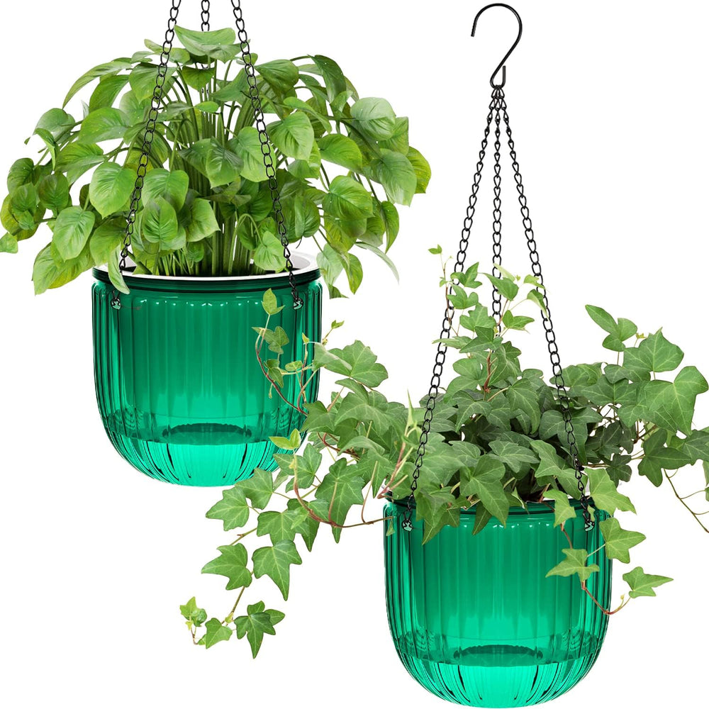 Lot de 2 jardinières suspendues à arrosage automatique, pot de fleur suspendu d'intérieur de 16,5 cm avec 3 crochets et trous de drainage pour une utilisation intérieure et extérieure, plafond, balcon et décoration murale (gris)
