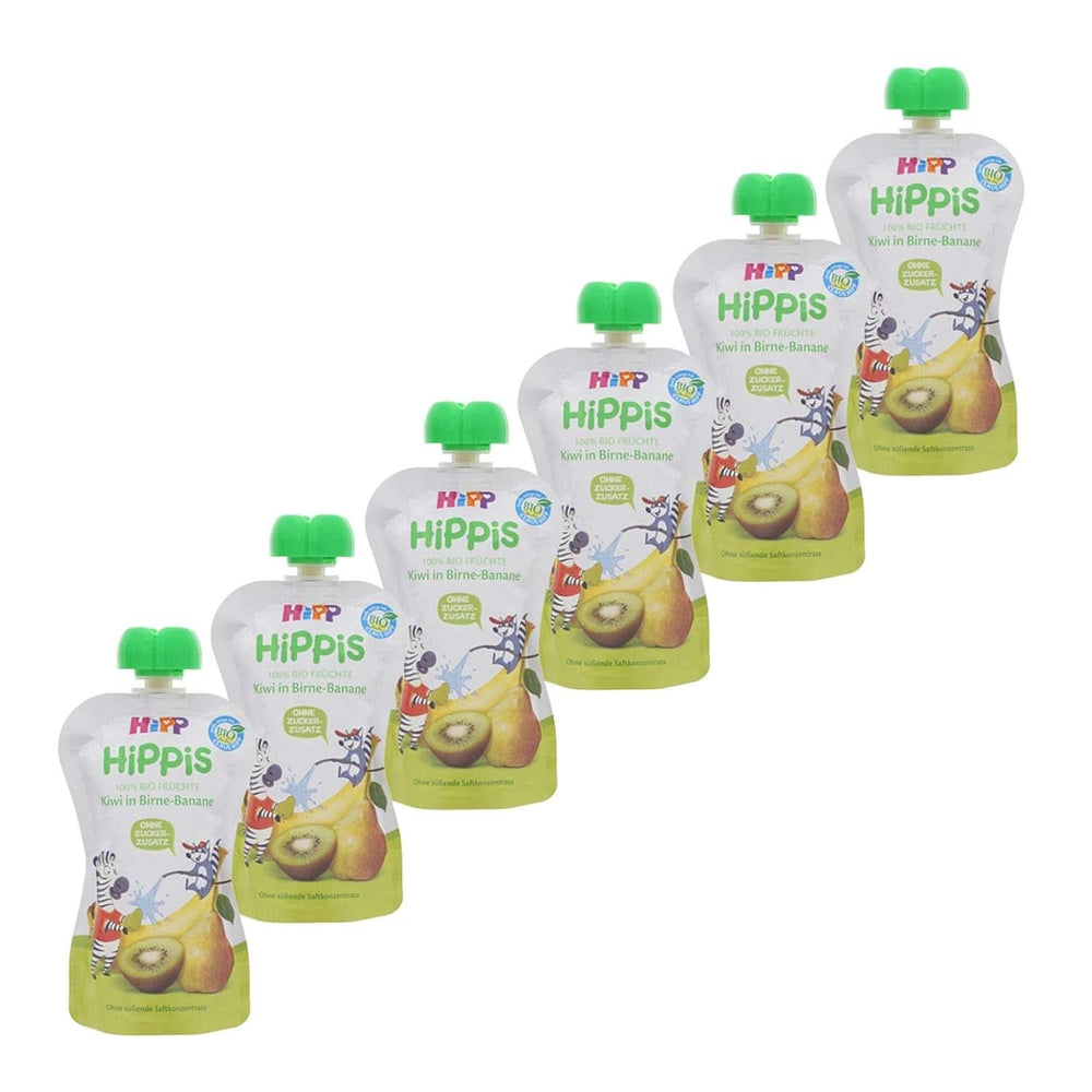 Hipp Super-Hippis squeeze sachets, grenade acérola en pomme-framboise, fruits 100% bio sans sucre ajouté, 6 sachets de 100 g Mère et Enfant Naty Shop 6 x 100 grammes Kiwi, poire, banane
